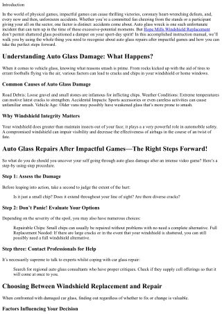 Auto Glass Repairs After Impactful Games—The Right Steps Forward!