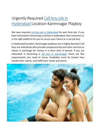 Urgently Required Call boy job in Hyderabad Location-Karimnagar Playboy