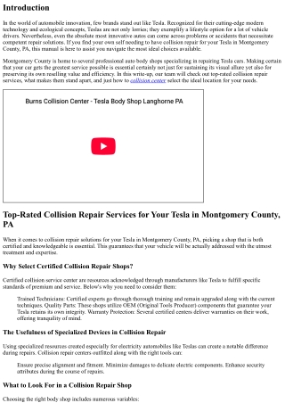 Premier Collision Repair Services for Your Tesla in Montgomery County, PA .