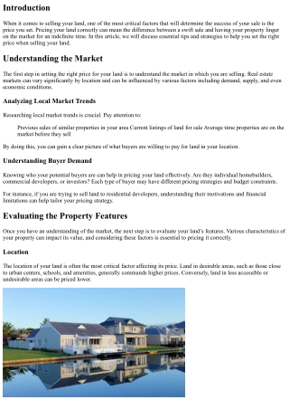 Tips for Setting the Right Price When Selling Your Land