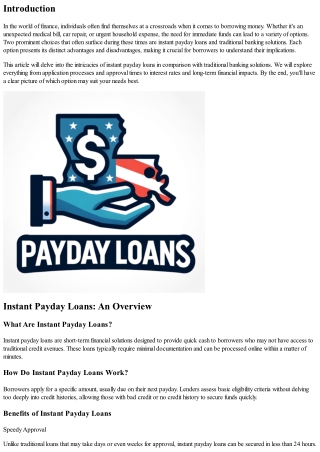 Instant Payday Loans vs Traditional Banking Solutions: A Comparison
