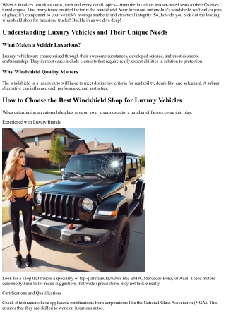 How to Choose the Best Windshield Shop for Luxury Vehicles