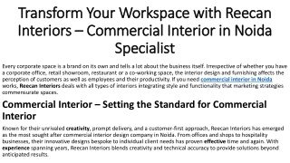 Interiors Design for Commercial Interior in Noida – Reecan Interiors Expertise