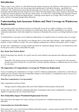 Understanding Auto Insurance Policies and Their Coverage on Windscreen Replaceme