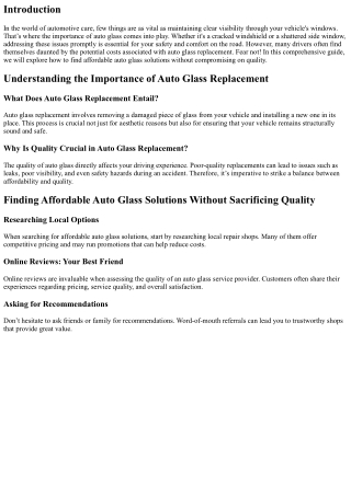 Finding Affordable Auto Glass Solutions Without Sacrificing Quality