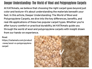 Deeper Understanding: The World of Wool and Polypropylene Carpets