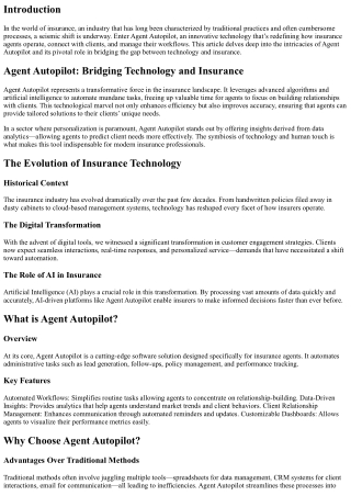 Agent Autopilot: Bridging Technology and Insurance