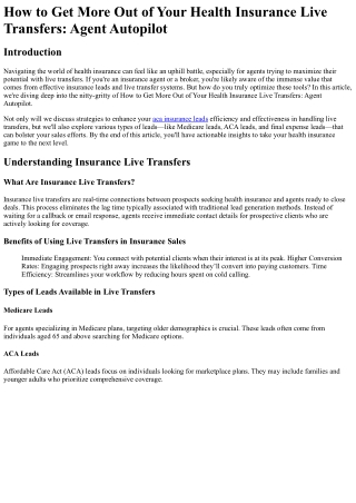 How to Get More Out of Your Health Insurance Live Transfers Agent Autopilot