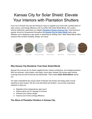 Kansas City for Solar Shield_ Elevate Your Interiors with Plantation Shutters