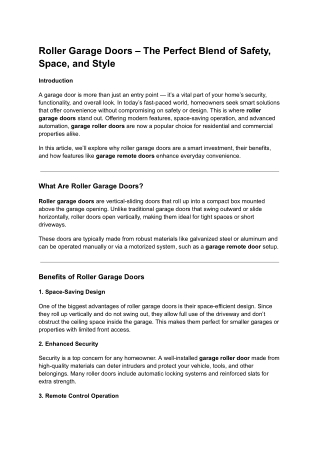 Roller Garage Doors – The Perfect Blend of Safety, Space, and Style