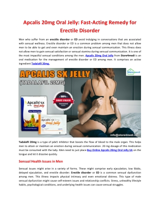 Apcalis 20mg Oral Jell Fast-Acting Remedy for Erectile Disorder