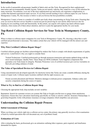 Top-Rated Collision Repair Services for Your Tesla in Montgomery County, PA .