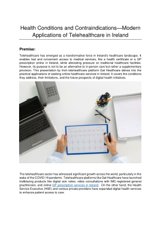 Health Conditions and Contraindications—Modern Applications of Telehealthcare in Ireland