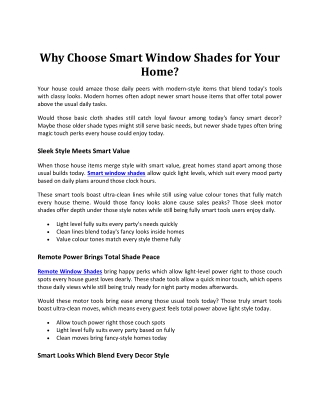 Why Choose Smart Window Shades for Your Home