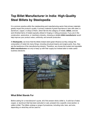 Top Billet Manufacturer in India_ High-Quality Steel Billets by Steelopedia