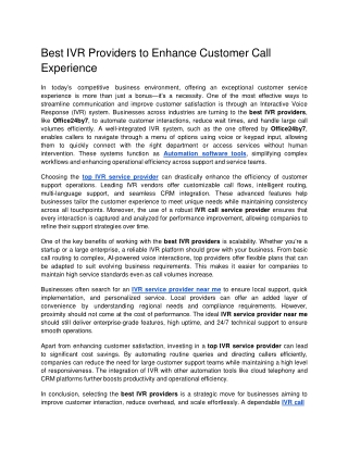 Best IVR Providers to Enhance Customer Call Experience docx  Google Docs