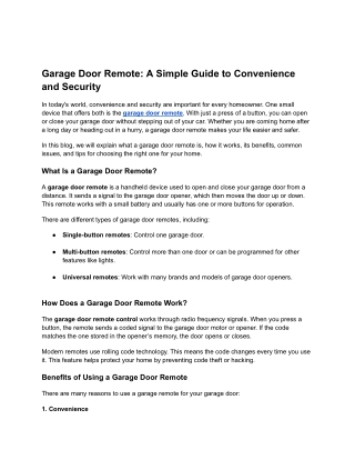 Garage Door Remote A Simple Guide to Convenience and Security