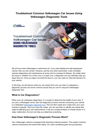 Volkswagen Diagnostic Tools to Fix Common Car Problems — Global Diagnostics Inte