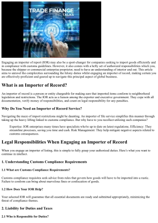 Legal Responsibilities When Engaging an Importer of Record