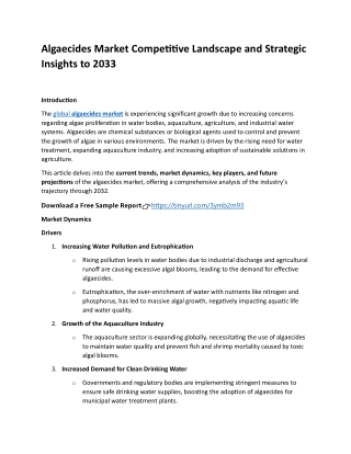 Algaecides Market Competitive Landscape and Strategic Insights to 2033