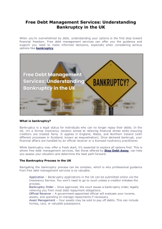Free Debt Management Services: Understanding Bankruptcy in the UK