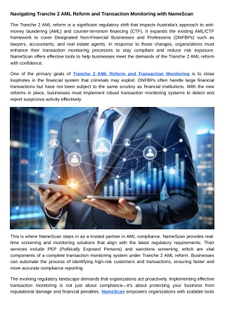 Navigating Tranche 2 AML Reform and Transaction Monitoring with NameScan