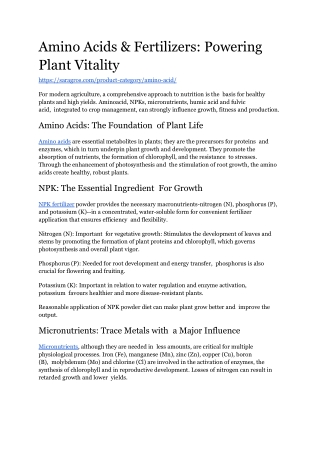 Amino Acids & Fertilizers_ Powering Plant Vitality