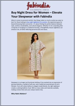 Buy Night Dress for Women – Elevate Your Sleepwear with Fabindia