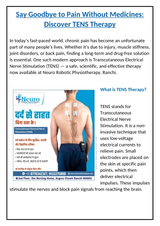 Say Goodbye to Pain Without Medicines - Neuro Robotic Physiotherapy