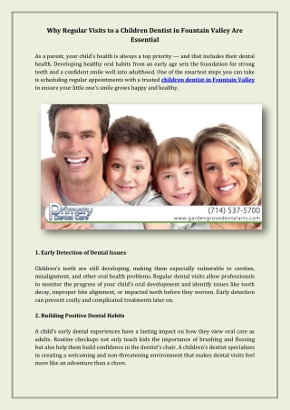 Why Regular Visits to a Children Dentist in Fountain Valley Are Essential