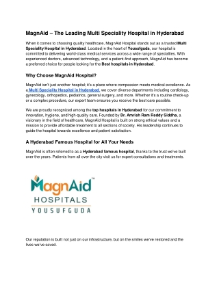 MagnAid – The Leading Multi Speciality Hospital in Hyderabad