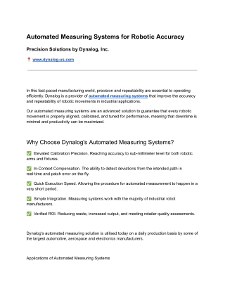 Automated Measuring Systems for Robotic Accuracy