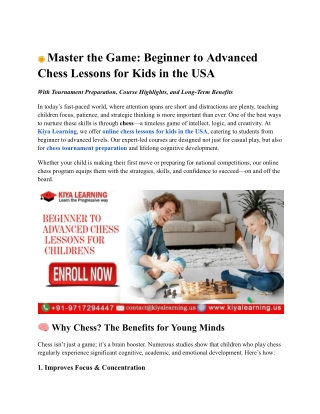 Master the Game Beginner to Advanced Chess Lessons for Kids in the USA