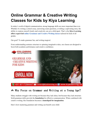 Online Grammar & Creative Writing Classes for Kids by Kiya Learning