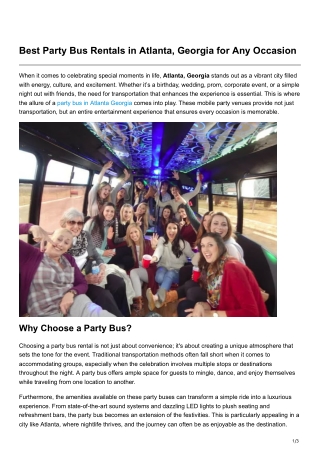 Best Party Bus Rentals in Atlanta Georgia for Any Occasion