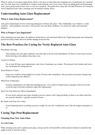 The Best Practices for Caring for Newly Replaced Auto Glass