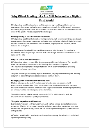 Why Offset Printing Inks Are Still Relevant in a Digital-First World