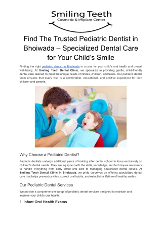 Find The Trusted Pediatric Dentist in Bhoiwada – Specialized Dental Care for You