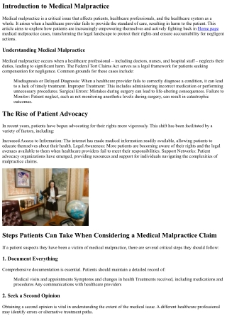Turning the Tables: Patients Fighting Back in Medical Malpractice Cases