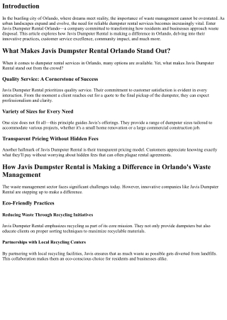 How Javis Dumpster Rental is Making a Difference in Orlando