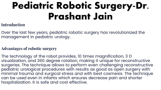 Pediatric Robotic Surgery-Dr. Prashant Jain