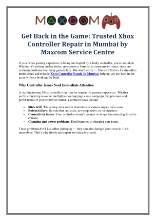 Expert Xbox Controller Repair In Mumbai – Quick Service at Maxcom