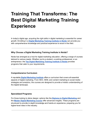Training That Transforms: The Best Digital Marketing Training Experience