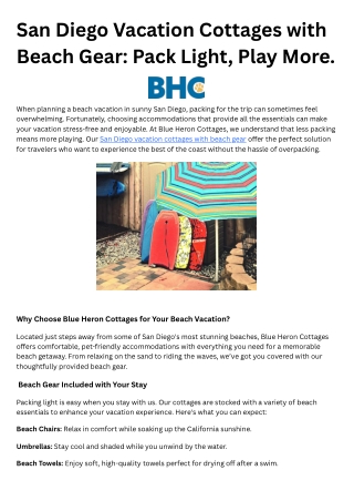 San Diego Vacation Cottages with Beach Gear Pack Light, Play More