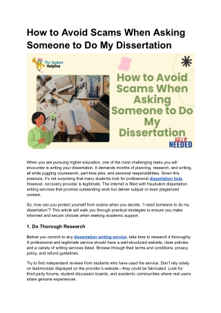 How to Avoid Scams When Asking Someone to Do My Dissertation