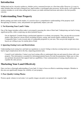 Common Mistakes to Avoid When Selling Land