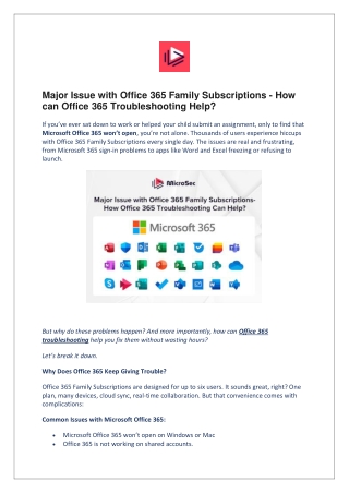 Major Issue with Office 365 Family Subscriptions - How can Office 365 Troubleshooting Help?