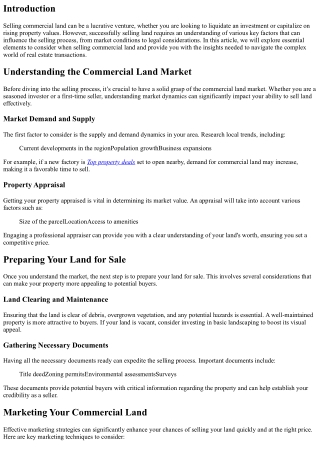 Selling Commercial Land: Key Factors to Consider