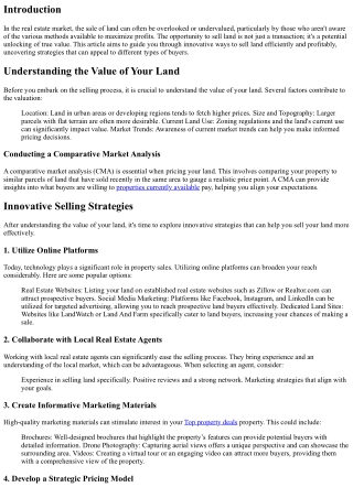 Unlocking Value: Innovative Ways to Sell Land for Maximum Profit