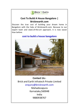 Cost To Build A House Bangalore | Bricknearth.com